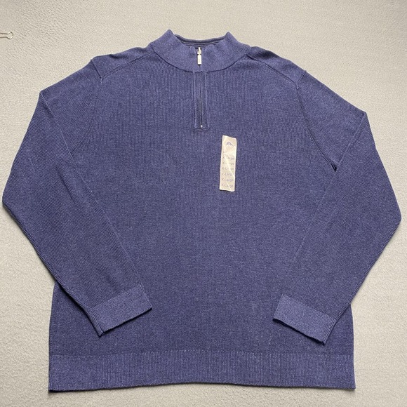 Tommy Bahama Other - Tommy Bahama Sweater Mens‎ XL Blue 1/2 Zip Mock Neck Reversible Pima Cotton Knit